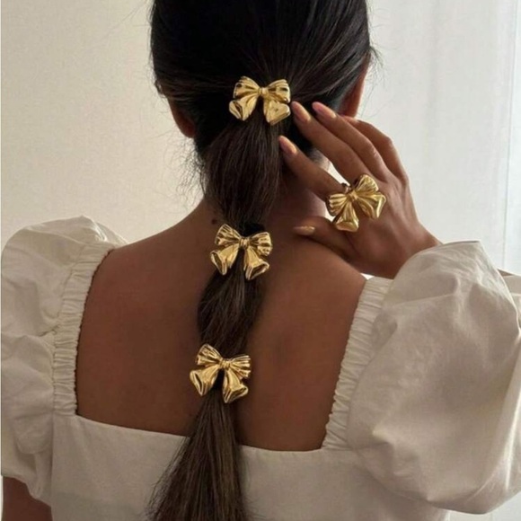 Gold hair bow metal tie 4 piece